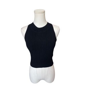 House of Harlow Black Ribbed Knit Crop Top Size M S Layering Indie Basic Tank